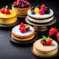 Mousse cake with sponge cake and cream at the black background