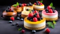 Mousse cake with sponge cake and cream at the black background