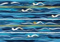 Illustration of a swimming pool featuring stylized swimmers in various Royalty Free Stock Photo