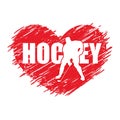 Illustration, symbol, I love hockey. Hockey player, puck, stick, heart