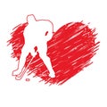 Illustration, symbol, I love hockey. Hockey player, puck, stick, heart