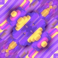 Illustration of a symmetrical abstract pattern of a group of objects, purples, pinks and yellows. 3d rendering