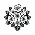 Stylistic Black And White Floral Drawing With Japanese Woodblock Print Influence