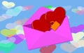 Illustration related to eternal love, always. Hearts linked with a padlock in an envelope, message. Sealing the passion.