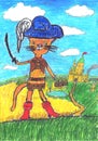 Illustration for the tale of Charles Perrault Cat in Boots. Child`s drawing