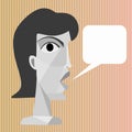 Illustration of talking woman head, vector drawing