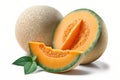 tasty cantaloupe melons on a white background Royalty Free Stock Photo