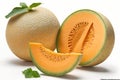 tasty cantaloupe melons on a white background Royalty Free Stock Photo