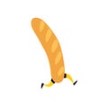 Illustration of a tasty french baguette. Vector. Character with legs. Icon for site on white background. Sign, logo for the store.