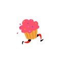 Illustration of a tasty muffin. Vector. Sweet character with legs. Icon for site on white background. Sign, logo for the store. De