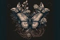Tattoo design with flowers butterfly, digital illustration painting