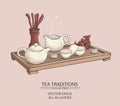 Illustration with tea ceremony