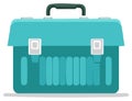 Illustration of a teal colored tool box with a green handle and gray accents Royalty Free Stock Photo
