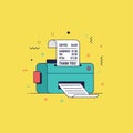 Illustration of a teal printer printing a receipt with coffee and sandwich costs Royalty Free Stock Photo