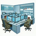 Illustration of a team of engineers working in a computer room. Generative AI