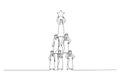 Illustration of teamwork arab businessman pyramid to reach star. Continuous line art