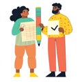 Illustration of Teamwork, Project Completion, Checklist, and Goal Achievement