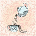 Illustration teapot and cup. Cute children drawing