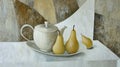 Illustration - a teapot and two pears on the table. Royalty Free Stock Photo