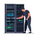 Server Room Maintenance IT Technician Connecting Network Cable Royalty Free Stock Photo