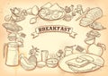 Template of different types of Breakfast item for menu background design of Hotel or restaurant
