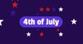 Illustration of 4th of july text with blue, white and red star shapes on blue background, copy space Royalty Free Stock Photo