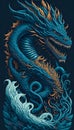 Illustration of Thai-dragon in ocean for street art. Royalty Free Stock Photo