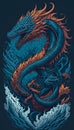 Illustration of Thai-dragon in ocean for street art. Royalty Free Stock Photo