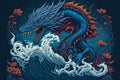 Illustration of Thai-dragon in ocean for street art. Royalty Free Stock Photo