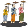 Illustration of Thai women in mural painting vector Royalty Free Stock Photo