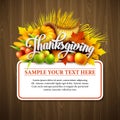 Illustration of a Thanksgiving cornucopia full of harvest fruits and vegetables. Fall greeting design. Autumn harvest Royalty Free Stock Photo