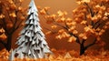Illustration on the theme of autumn,origami trees and leaves,Generated by AI