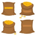 Illustration on theme big colored set different types bags, full sack of coins