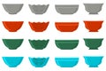 Illustration on theme big colored set different types bowl