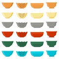 Illustration on theme big colored set different types bowl