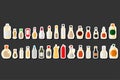 Illustration on theme big kit varied glass bottles filled liquid garlic sauce Royalty Free Stock Photo