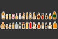 Illustration on theme big kit varied glass bottles filled thick sauce mustard Royalty Free Stock Photo