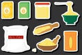 Illustration on theme big set different types dishware filled corn flour