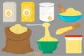 Illustration on theme big set different types dishware filled corn flour Royalty Free Stock Photo