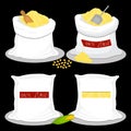 Illustration on theme big set different types sacks filled raw product corn flour