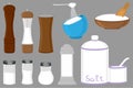Illustration on theme big set different types shaker filled salty salt Royalty Free Stock Photo