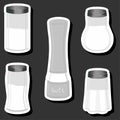 Illustration on theme big set different types ware filled salt for organic cooking Royalty Free Stock Photo