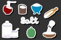 Illustration on theme big set different types ware filled salt for organic cooking Royalty Free Stock Photo