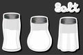 Illustration on theme big set different types ware filled salt for organic cooking Royalty Free Stock Photo