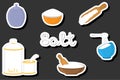 Illustration on theme big set different types ware filled salt for organic cooking Royalty Free Stock Photo