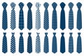 Illustration on theme big set ties different types, neckties various size