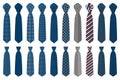 Illustration on theme big set ties different types, neckties various size