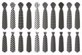 Illustration on theme big set ties different types, neckties various size