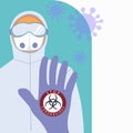 Illustration on the theme of the spread of coronavirus. Can be used to create banners, instructions and web. Man in a protective s