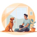 Illustration of a therapy dog with a human.